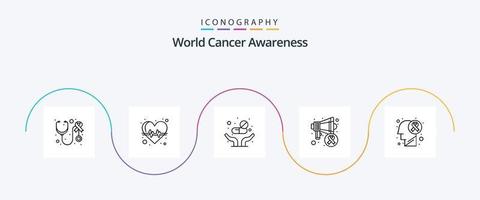 World Cancer Awareness Line 5 Icon Pack Including brain tumor. world. medicine. cancer day. speaker vector