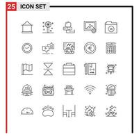 Mobile Interface Line Set of 25 Pictograms of files photo education image university Editable Vector Design Elements