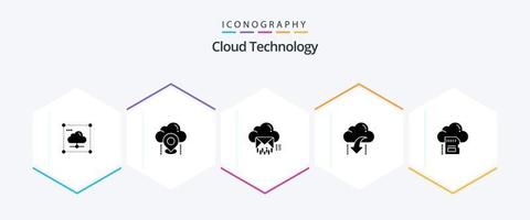 Cloud Technology 25 Glyph icon pack including down. download. map. message. email vector