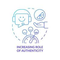 Increasing role of authenticity blue gradient concept icon vector