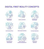 Digital first reality blue gradient concept icons set vector