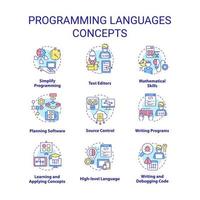 conjunto de iconos de concepto de lenguajes de programación vector