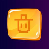 Trash bin glossy ui button with pixelated icon vector