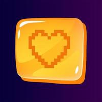 botón de interfaz de usuario brillante de corazón con icono pixelado vector