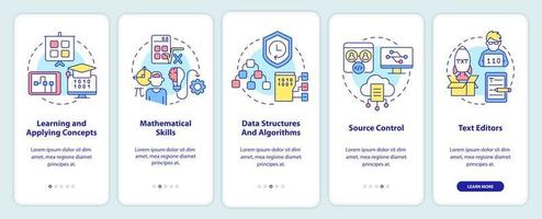 Program development skills onboarding mobile app screen vector
