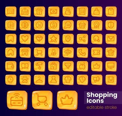 Shopping glossy ui button with pixelated icon big set
