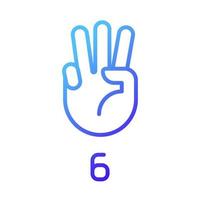 Digit six in American sign language pixel perfect gradient linear vector icon