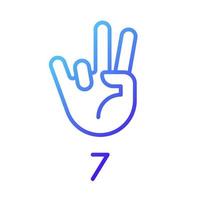 Digit seven sign in ASL pixel perfect gradient linear vector icon