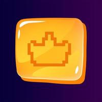 Crown glossy ui button with pixelated icon vector