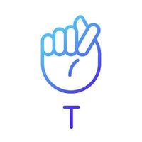 Letter T sign in ASL pixel perfect gradient linear vector icon