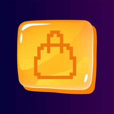 Shopping bag glossy ui button with pixelated icon