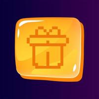 Gift box glossy ui button with pixelated icon vector