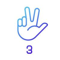 signo dígito tres en asl píxel perfecto gradiente lineal vector icono