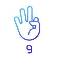 Signing digit nine in ASL pixel perfect gradient linear vector icon