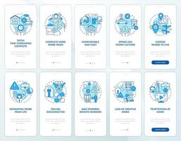 Remote work experience blue onboarding mobile app screen vector