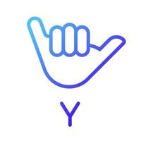 Letter Y sign in ASL pixel perfect gradient linear vector icon