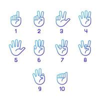 conjunto de iconos de vector lineal de gradiente perfecto de píxeles en lenguaje de señas americano