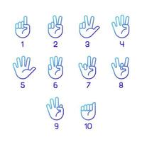 Digits in American sign language pixel perfect gradient linear vector icons set