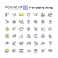 Memorization things strategies RGB color icons set vector