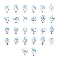 Letters in American sign language pixel perfect gradient linear vector icons set