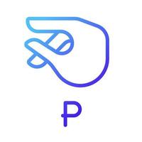 Letter P sign in ASL pixel perfect gradient linear vector icon