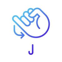 Letter J sign in ASL pixel perfect gradient linear vector icon