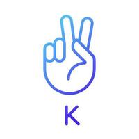 Letter K sign in ASL pixel perfect gradient linear vector icon