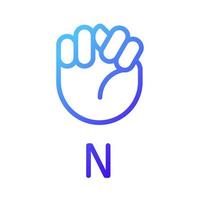 Letter N sign in ASL pixel perfect gradient linear vector icon