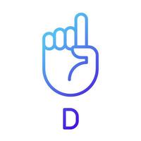 Signing letter D in ASL pixel perfect gradient linear vector icon