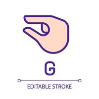 Sign for letter G in ASL pixel perfect RGB color icon. Nonverbal communication for people with deafness. Isolated vector illustration. Simple filled line drawing. Editable stroke. Arial font used