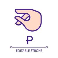 Letter P sign in ASL pixel perfect RGB color icon. System of nonverbal communication. Gesturing. Isolated vector illustration. Simple filled line drawing. Editable stroke. Arial font used