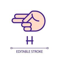 Signing letter H in ASL pixel perfect RGB color icon. Communication system for people with deafness. Isolated vector illustration. Simple filled line drawing. Editable stroke. Arial font used