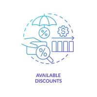 Available discounts blue gradient concept icon vector