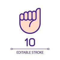 Signing digit ten in ASL pixel perfect RGB color icon. Non verbal information performing. Counting. Isolated vector illustration. Simple filled line drawing. Editable stroke. Arial font used
