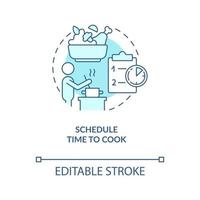 Schedule time to cook turquoise concept icon. Organize work breaks abstract idea thin line illustration. Isolated outline drawing. Editable stroke. Arial, Myriad Pro-Bold fonts used vector