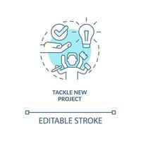 Tackle new project turquoise concept icon. Boost employee productivity abstract idea thin line illustration. Isolated outline drawing. Editable stroke. Arial, Myriad Pro-Bold fonts used vector