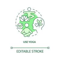Use yoga at workplace green concept icon. Work breaks. Physical activities abstract idea thin line illustration. Isolated outline drawing. Editable stroke. Arial, Myriad Pro-Bold fonts used vector