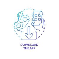 App downloading blue gradient concept icon. Payment online. Bank onboarding. Install mobile wallet abstract idea thin line illustration. Isolated outline drawing. Myriad Pro-Bold font used vector