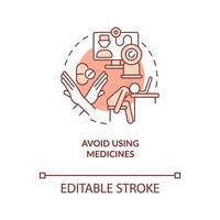 Avoid using medicines terracotta concept icon. Stop self-medication abstract idea thin line illustration. Isolated outline drawing. Editable stroke. Arial, Myriad Pro-Bold fonts used vector