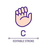 Sign for letter C in ASL pixel perfect RGB color icon. Nonverbal communication. Visual system. Isolated vector illustration. Simple filled line drawing. Editable stroke. Arial font used