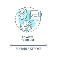 Rewrite to-do list turquoise concept icon. Goals setting. Time management abstract idea thin line illustration. Isolated outline drawing. Editable stroke. Arial, Myriad Pro-Bold fonts used vector