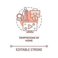 Temptations of home office terracotta concept icon. Distraction of remote workplace abstract idea thin line illustration. Isolated outline drawing. Editable stroke. Arial, Myriad Pro-Bold fonts used vector