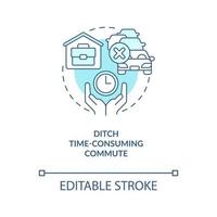 Ditch time-consuming commute turquoise concept icon. Remote work benefit abstract idea thin line illustration. Isolated outline drawing. Editable stroke. Arial, Myriad Pro-Bold fonts used vector