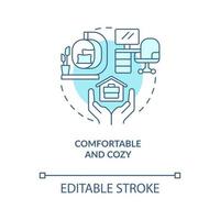 Comfortable and cozy workplace turquoise concept icon. Remote work advantages abstract idea thin line illustration. Isolated outline drawing. Editable stroke. Arial, Myriad Pro-Bold fonts used vector