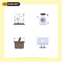 Group of 4 Modern Flat Icons Set for chemistry online shopping study heart computer Editable Vector Design Elements