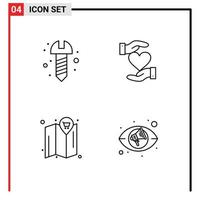 Set of 4 Modern UI Icons Symbols Signs for diy location heart favorite eye Editable Vector Design Elements