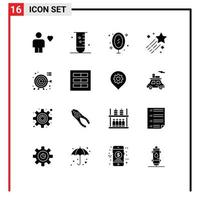 16 Universal Solid Glyph Signs Symbols of space asteroid laboratory reflection mirror Editable Vector Design Elements