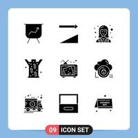 9 User Interface Solid Glyph Pack of modern Signs and Symbols of arts mask technician tv leech Editable Vector Design Elements