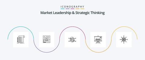 paquete de iconos de línea 5 de liderazgo de mercado y pensamiento estratégico que incluye negocios. proyecto. pertinente. presentación. informe vector