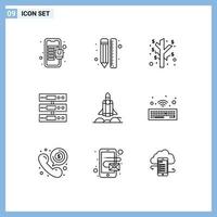 Group of 9 Modern Outlines Set for unicorn startup cloud design storage server Editable Vector Design Elements